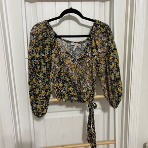 BCBGeneration Floral Blouse with Tie Waist